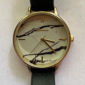 Geneva Marble and Gold Watch with Black Strap